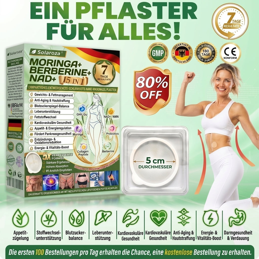 🌿CE-zertifiziert & GMP-zertifiziert | 🧑‍⚕️🩺 Solaroza® Moringa & Berberin 15-IN-1 Fortschrittliches Nano-Mikronadelpflaster | Wissenschaftlich belegt | 10-in-1 Formel | Ergebnisse in 5 Tagen🌿