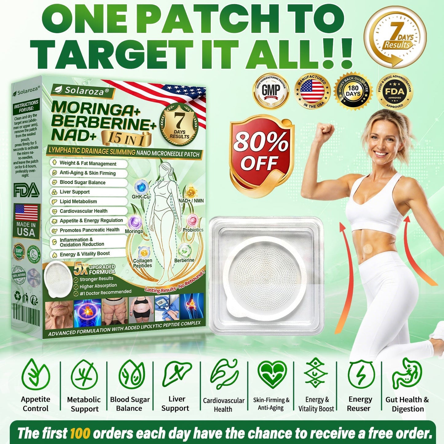 FDA Registered & GMP Certified  | 🧑‍⚕️🩺 Solaroza® Moringa & Berberine 10-IN-1 Advanced NanoMicroneedle Patch |  Backed by Scientific Evidence |10-in-1 Formula | Results in 5 Days💪