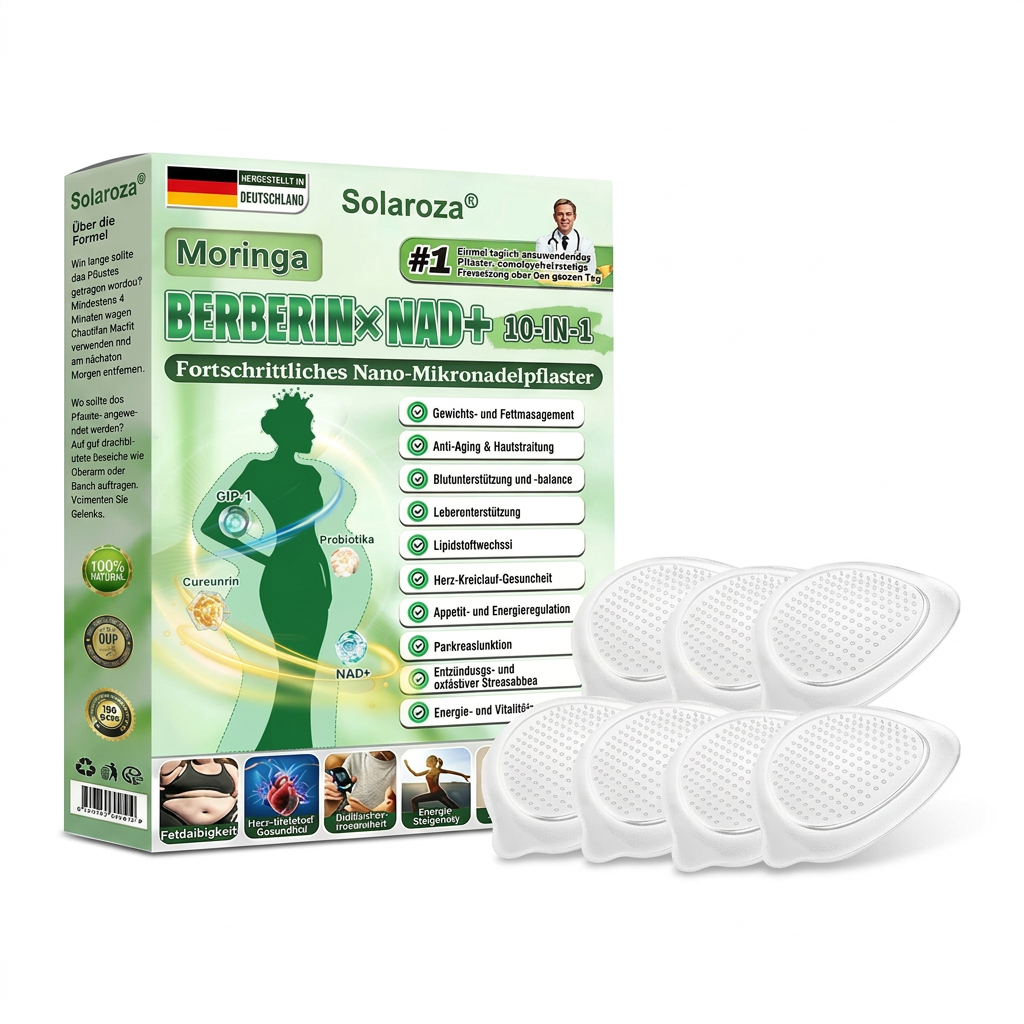 CE-zertifiziert & GMP-zertifiziert | 🧑‍⚕️🩺 Solaroza® Moringa & Berberin 10-IN-1 Fortschrittliches Nano-Mikronadelpflaster | Wissenschaftlich belegt | 10-in-1 Formel | Ergebnisse in 5 Tagen ☀️