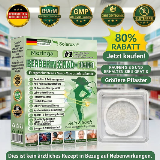 CE-zertifiziert & GMP-zertifiziert | 🧑‍⚕️🩺 Solaroza® Moringa & Berberin 10-IN-1 Fortschrittliches Nano-Mikronadelpflaster | Wissenschaftlich belegt | 10-in-1 Formel | Ergebnisse in 5 Tagen 🍋