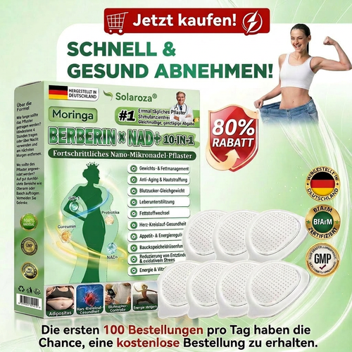 CE-zertifiziert & GMP-zertifiziert | 🧑‍⚕️🩺 Solaroza® Moringa & Berberin 10-IN-1 Fortschrittliches Nano-Mikronadelpflaster | Wissenschaftlich belegt | 10-in-1 Formel | Ergebnisse in 5 Tagen ☀️
